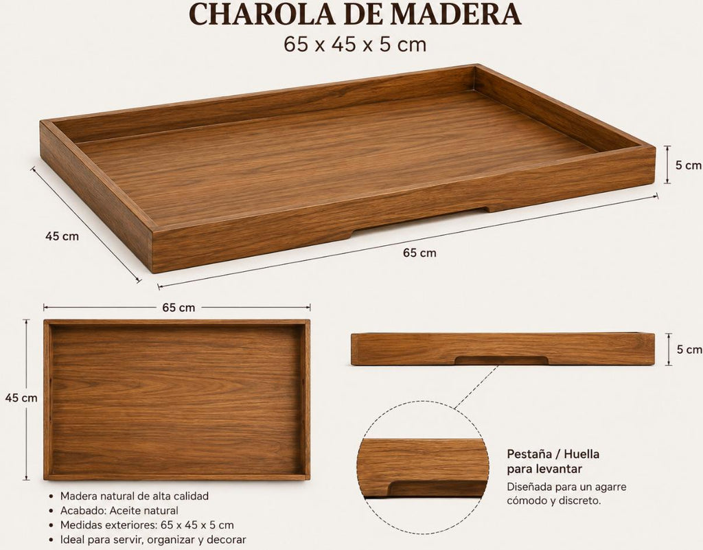 CHAROLA DE MADERA NATURAL